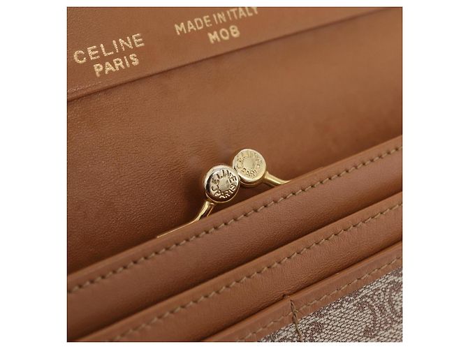 Céline Portafoglio lungo CELINE Macadam Canvas PVC Beige Gold Auth 205392A D'oro - vista 25