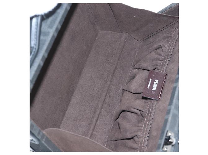 Bolso de Mano FENDI Zucca Canvas 2way Negro Marrón Auth 204492SAM Castaño - vista 10