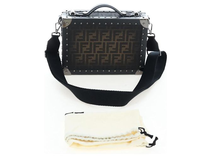 Bolso de Mano FENDI Zucca Canvas 2way Negro Marrón Auth 204492SAM Castaño - vista 12