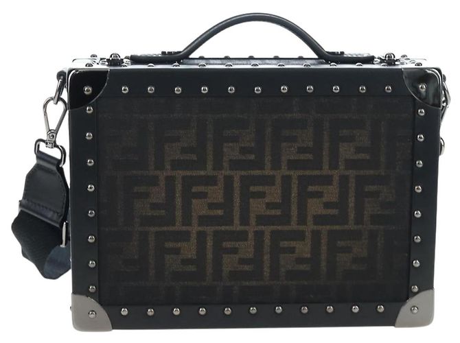 Bolso de Mano FENDI Zucca Canvas 2way Negro Marrón Auth 204492SAM Castaño - vista 2