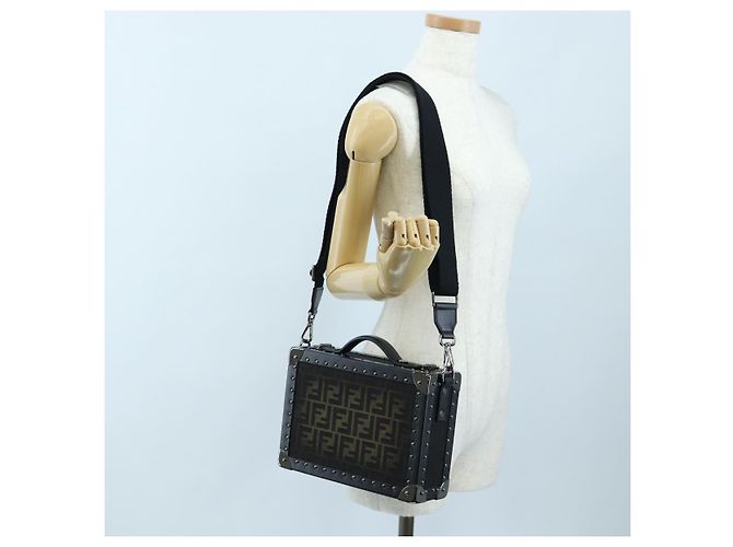 Bolso de Mano FENDI Zucca Canvas 2way Negro Marrón Auth 204492SAM Castaño - vista 28