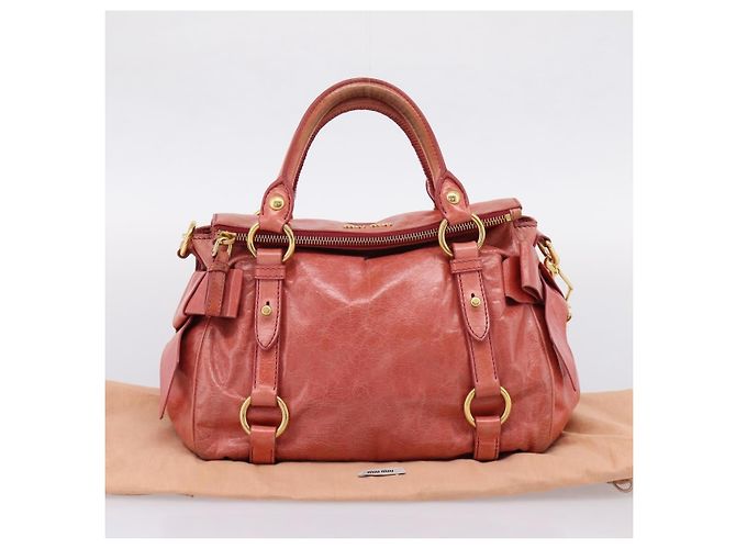 Bolsa de Mão Miu Miu em Couro 2way Rosa Tom Dourado Auth 167647M - vista 12