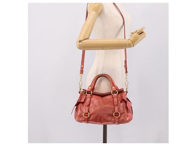 Bolsa de Mão Miu Miu em Couro 2way Rosa Tom Dourado Auth 167647M - vista 26