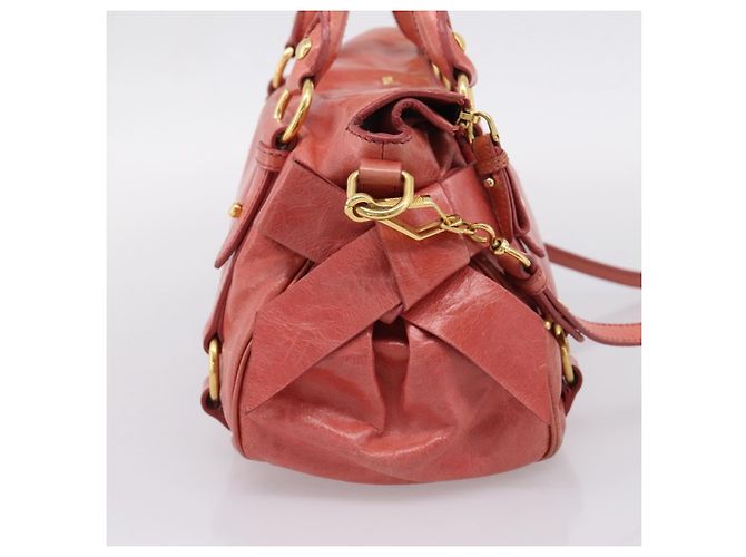 Bolsa de Mão Miu Miu em Couro 2way Rosa Tom Dourado Auth 167647M - vista 3