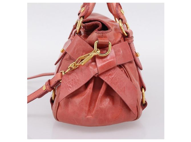 Bolsa de Mão Miu Miu em Couro 2way Rosa Tom Dourado Auth 167647M - vista 4