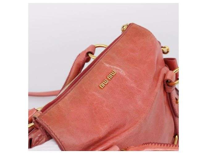 Bolsa de Mão Miu Miu em Couro 2way Rosa Tom Dourado Auth 167647M - vista 6