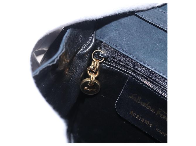 Borsa a Tracolla Salvatore Ferragamo Vala Camoscio Navy Tono Oro Auth 207593 Blu navy - vista 26