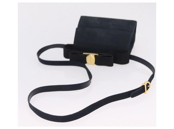 Borsa a Tracolla Salvatore Ferragamo Vala Camoscio Navy Tono Oro Auth 207593 Blu navy - vista 8