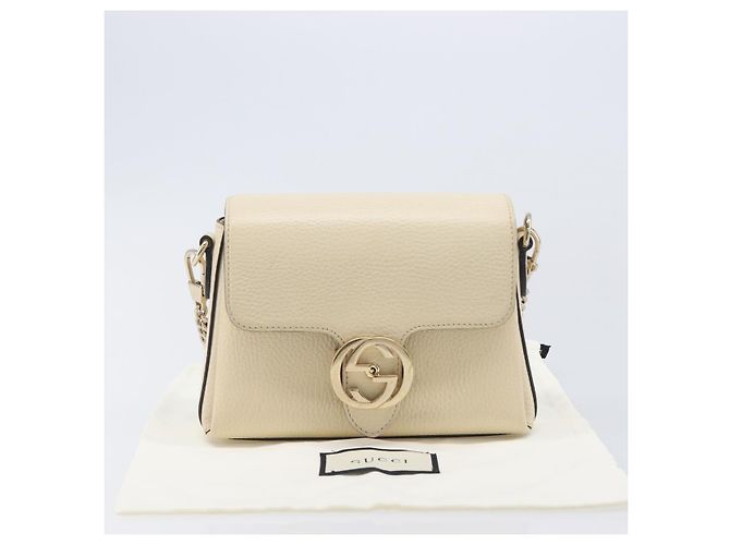 GUCCI Interlocking G Chain Schultertasche aus Leder Weiß Gold 607720 Auth 207449V Golden - Ansicht 12