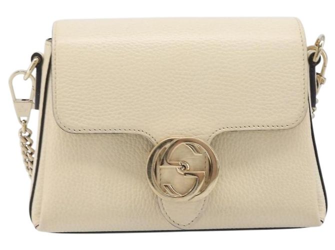 GUCCI Interlocking G Chain Schultertasche aus Leder Weiß Gold 607720 Auth 207449V Golden - Ansicht 13