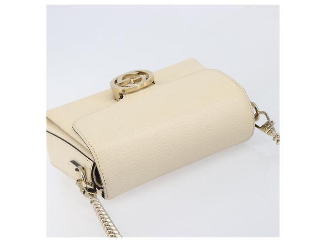 GUCCI Interlocking G Chain Schultertasche aus Leder Weiß Gold 607720 Auth 207449V Golden - Ansicht 14