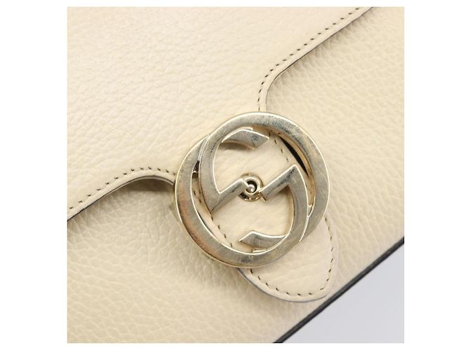 GUCCI Interlocking G Chain Schultertasche aus Leder Weiß Gold 607720 Auth 207449V Golden - Ansicht 20
