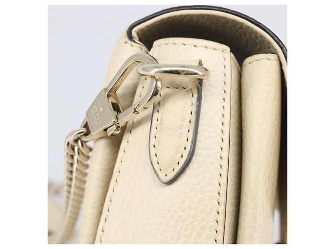 GUCCI Interlocking G Chain Schultertasche aus Leder Weiß Gold 607720 Auth 207449V Golden - Ansicht 21