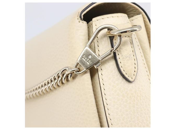 GUCCI Interlocking G Chain Schultertasche aus Leder Weiß Gold 607720 Auth 207449V Golden - Ansicht 22