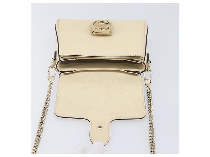 GUCCI Interlocking G Chain Schultertasche aus Leder Weiß Gold 607720 Auth 207449V Golden - Ansicht 23