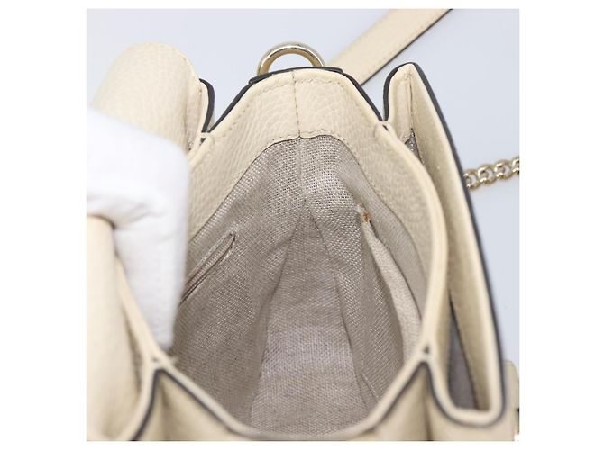 GUCCI Interlocking G Chain Schultertasche aus Leder Weiß Gold 607720 Auth 207449V Golden - Ansicht 25