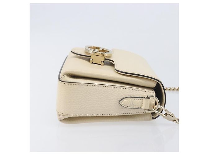 GUCCI Interlocking G Chain Schultertasche aus Leder Weiß Gold 607720 Auth 207449V Golden - Ansicht 3