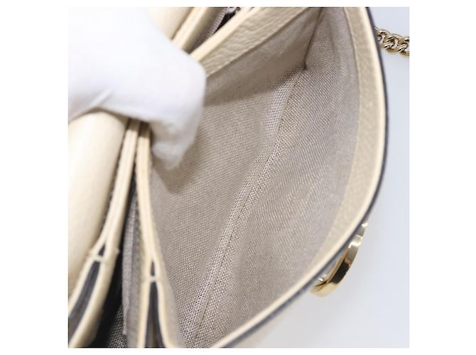 GUCCI Interlocking G Chain Schultertasche aus Leder Weiß Gold 607720 Auth 207449V Golden - Ansicht 30