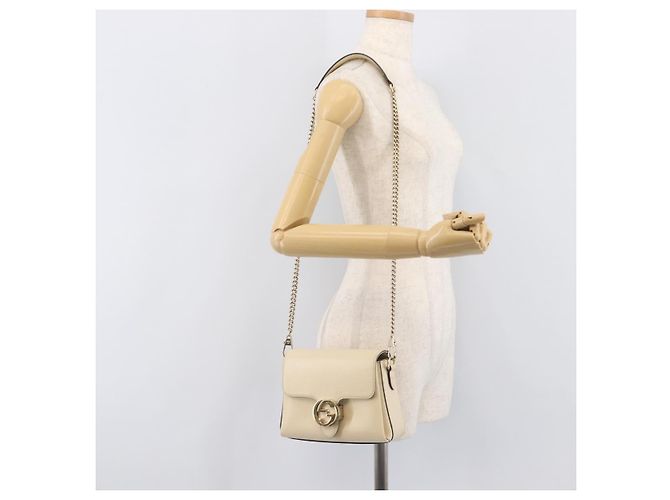 GUCCI Interlocking G Chain Schultertasche aus Leder Weiß Gold 607720 Auth 207449V Golden - Ansicht 31