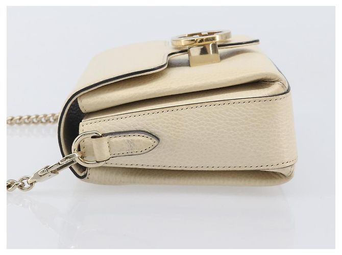 GUCCI Interlocking G Chain Schultertasche aus Leder Weiß Gold 607720 Auth 207449V Golden - Ansicht 4