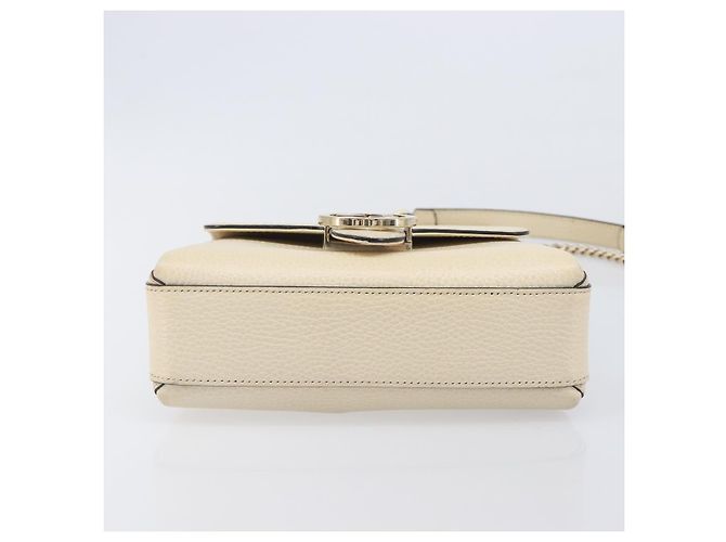 GUCCI Interlocking G Chain Schultertasche aus Leder Weiß Gold 607720 Auth 207449V Golden - Ansicht 5