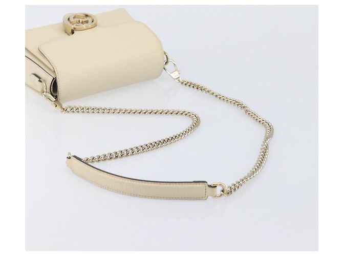 GUCCI Interlocking G Chain Schultertasche aus Leder Weiß Gold 607720 Auth 207449V Golden - Ansicht 6