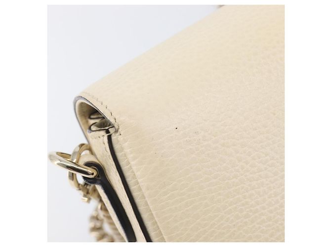 GUCCI Interlocking G Chain Schultertasche aus Leder Weiß Gold 607720 Auth 207449V Golden - Ansicht 8