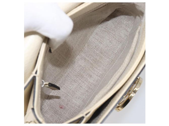 GUCCI Interlocking G Chain Schultertasche aus Leder Weiß Gold 607720 Auth 207449V Golden - Ansicht 9