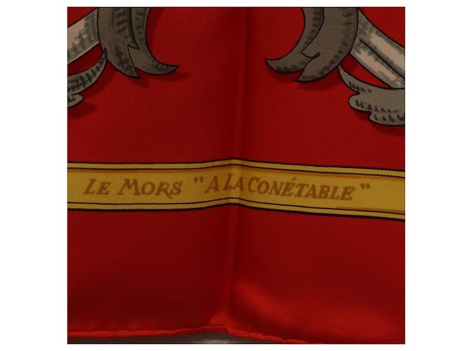 Hermès HERMES Carre 90 Seidentuch Rot Gelb "LES MORS A LA CONETABLE" Auth ki6871M - Ansicht 13