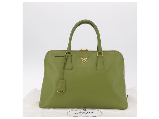 PRADA Handtasche Saffiano Leder Green Gold Auth 207400V Golden Grün - Ansicht 12