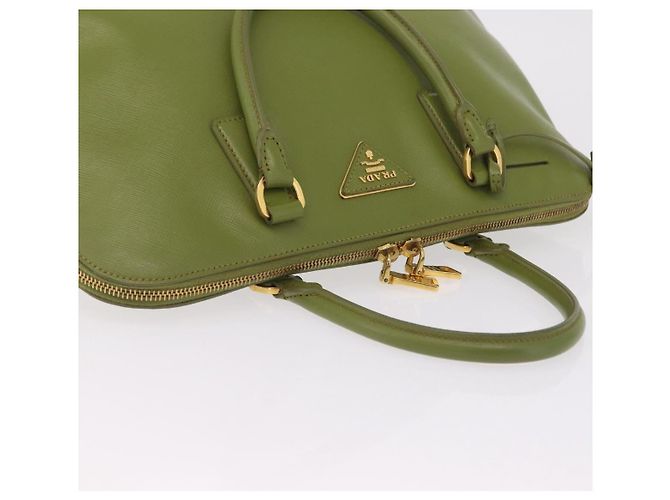 PRADA Handtasche Saffiano Leder Green Gold Auth 207400V Golden Grün - Ansicht 14