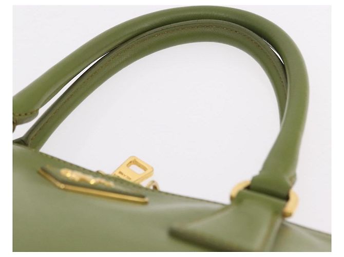PRADA Handtasche Saffiano Leder Green Gold Auth 207400V Golden Grün - Ansicht 15