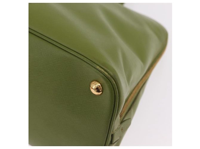PRADA Handtasche Saffiano Leder Green Gold Auth 207400V Golden Grün - Ansicht 17