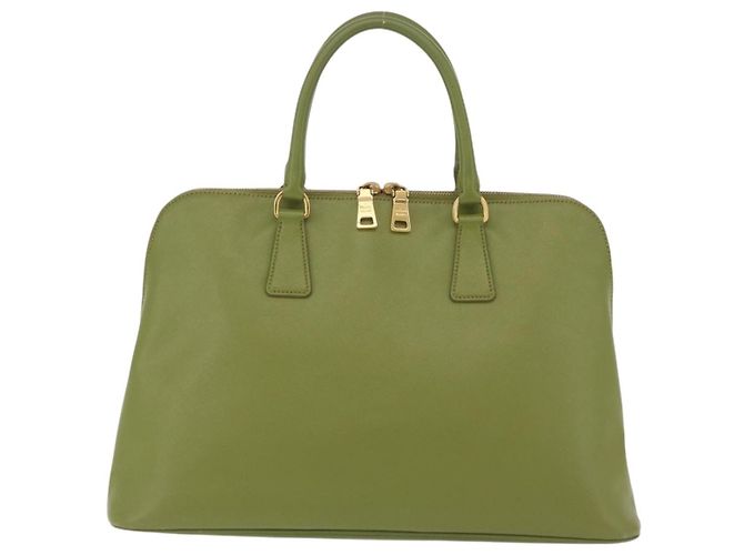 PRADA Handtasche Saffiano Leder Green Gold Auth 207400V Golden Grün - Ansicht 2