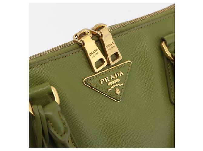 PRADA Handtasche Saffiano Leder Green Gold Auth 207400V Golden Grün - Ansicht 21