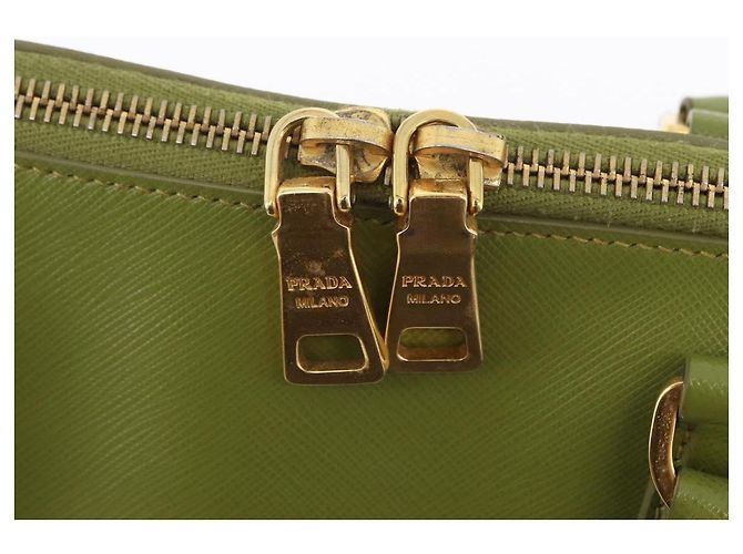 PRADA Handtasche Saffiano Leder Green Gold Auth 207400V Golden Grün - Ansicht 23
