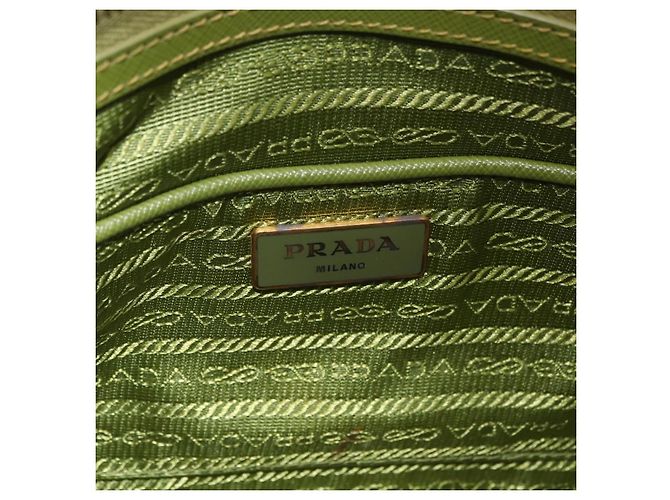 PRADA Handtasche Saffiano Leder Green Gold Auth 207400V Golden Grün - Ansicht 24