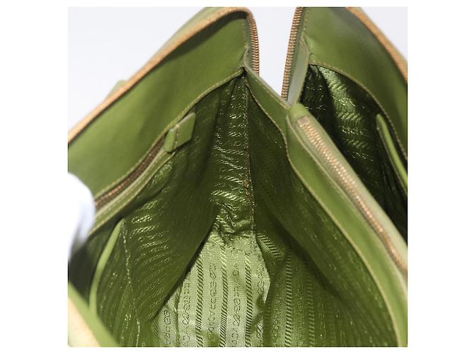 PRADA Handtasche Saffiano Leder Green Gold Auth 207400V Golden Grün - Ansicht 25