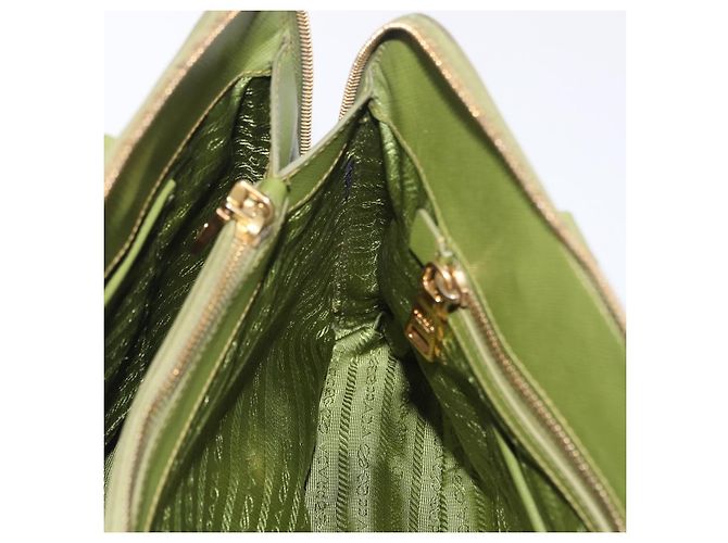 PRADA Handtasche Saffiano Leder Green Gold Auth 207400V Golden Grün - Ansicht 26