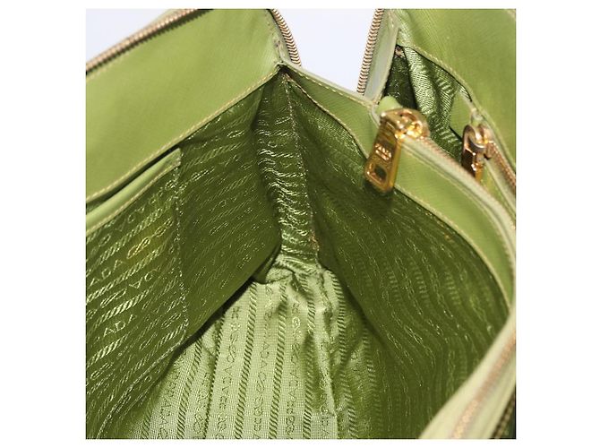 PRADA Handtasche Saffiano Leder Green Gold Auth 207400V Golden Grün - Ansicht 28
