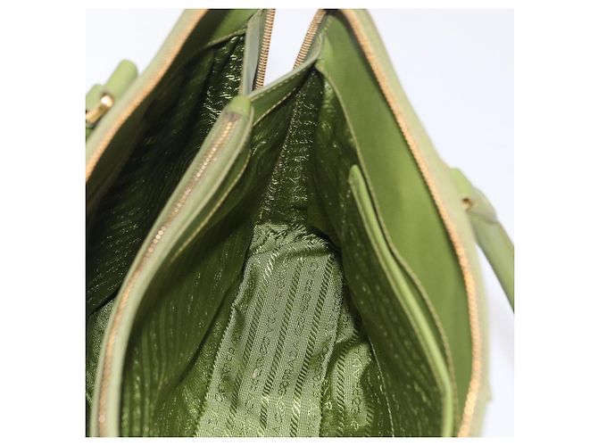 PRADA Handtasche Saffiano Leder Green Gold Auth 207400V Golden Grün - Ansicht 29
