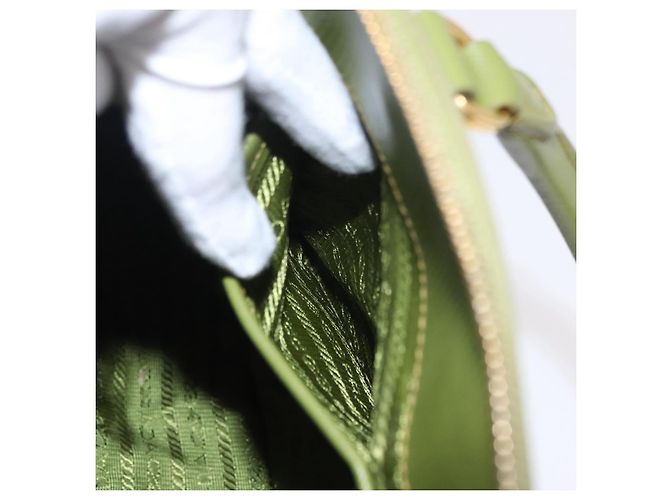 PRADA Handtasche Saffiano Leder Green Gold Auth 207400V Golden Grün - Ansicht 30
