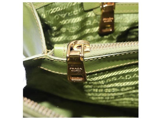 PRADA Handtasche Saffiano Leder Green Gold Auth 207400V Golden Grün - Ansicht 31