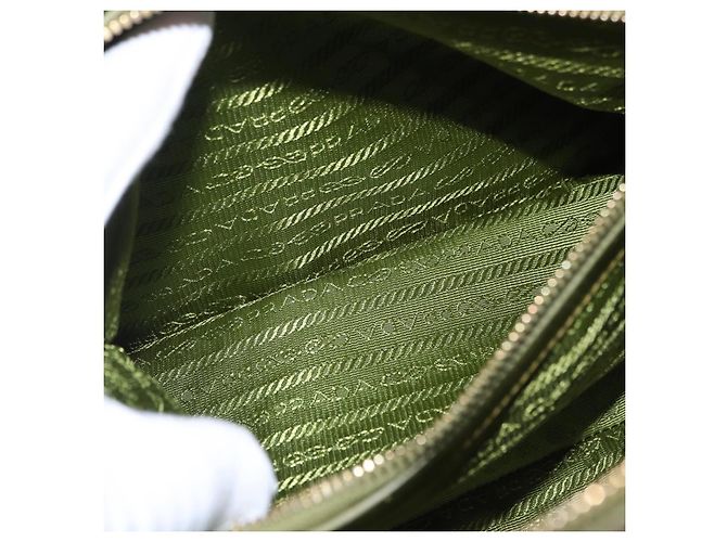 PRADA Handtasche Saffiano Leder Green Gold Auth 207400V Golden Grün - Ansicht 32