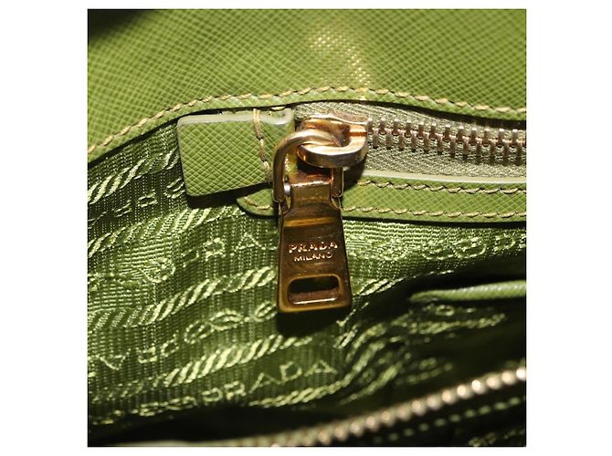 PRADA Handtasche Saffiano Leder Green Gold Auth 207400V Golden Grün - Ansicht 33