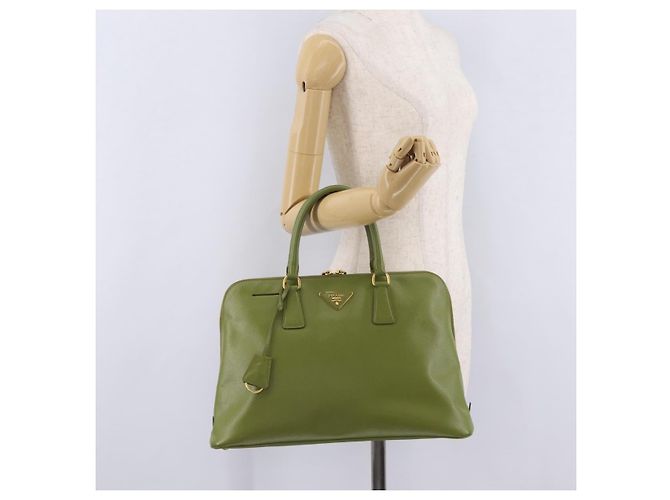 PRADA Handtasche Saffiano Leder Green Gold Auth 207400V Golden Grün - Ansicht 35