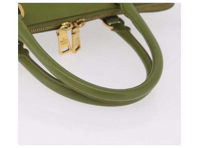 PRADA Handtasche Saffiano Leder Green Gold Auth 207400V Golden Grün - Ansicht 7