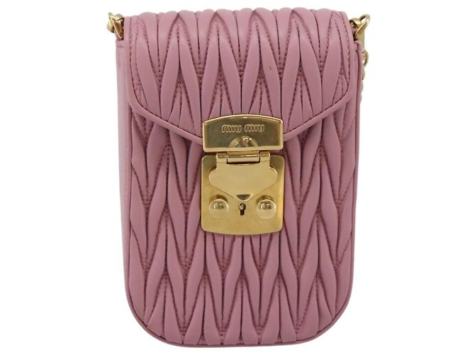 Borsa a tracolla Miu Miu Matelassé con catena in pelle Pink Gold Auth 207619V Rosa D'oro - vista 13