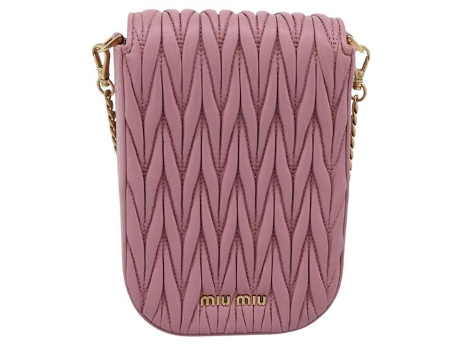 Borsa a tracolla Miu Miu Matelassé con catena in pelle Pink Gold Auth 207619V Rosa D'oro - vista 2