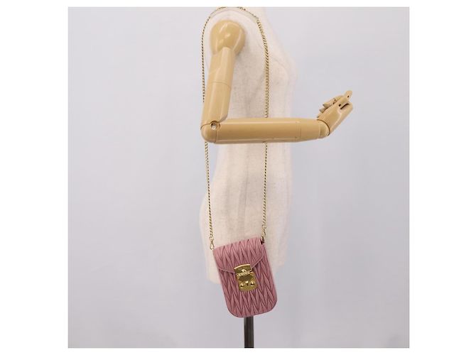 Borsa a tracolla Miu Miu Matelassé con catena in pelle Pink Gold Auth 207619V Rosa D'oro - vista 22
